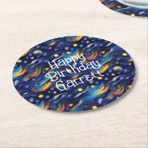 Dessous-de-verre Rond En Papier Stars Night Sky Anniversaire