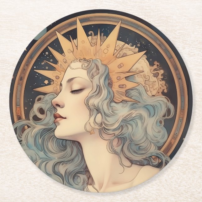 Dessous-de-verre Rond En Papier Style Art Nouveau Lune Stars Princess (Devant)