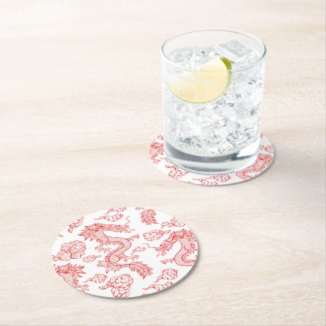 Dessous-de-verre Rond En Papier Style Dragon Oriental (En situation)