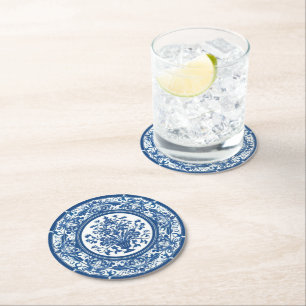 Dessous-de-verre Rond En Papier Style élégant simple Fleur Bleue Blanc style