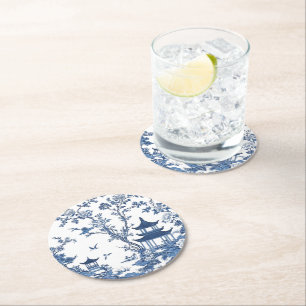 Dessous-de-verre Rond En Papier Style élégant simple Fleur Bleue Blanc style