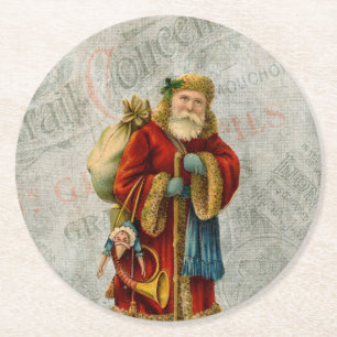 Dessous-de-verre Rond En Papier Style vintage Père Noël Père Noël