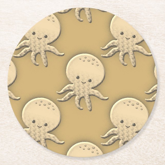 Dessous-de-verre Rond En Papier Style vintage Sepia Baby Octopus (Devant)