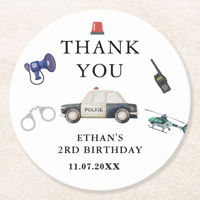 Dessous-de-verre Rond En Papier Stylish Police Kids Birthday (Devant)