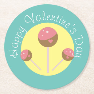 Dessous-de-verre Rond En Papier Sucette de gâteau de la Saint-Valentin Rose Turquo