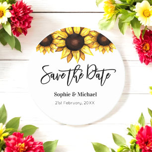 Dessous-de-verre Rond En Papier Sunflower Enregistrer la date Mariage
