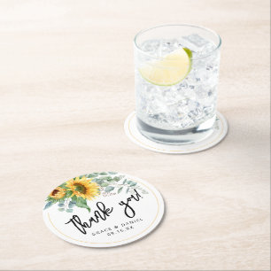 Dessous-de-verre Rond En Papier Sunflower Eucalyptus Merci mariage Faveur