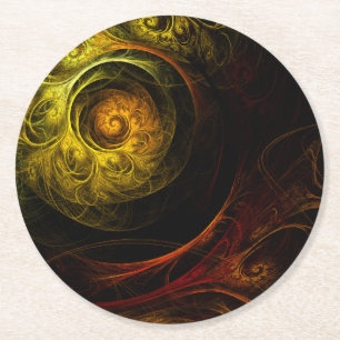 Dessous-de-verre Rond En Papier Sunrise Floral Red Abstrait Art