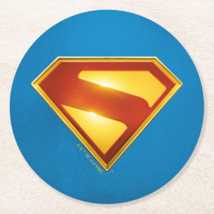 Dessous-de-verre Rond En Papier Superman Golden S Shield brillance