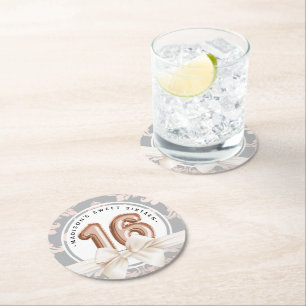 Dessous-de-verre Rond En Papier Sweet 16 Ballons Rose d'or de luxe Anniversaire