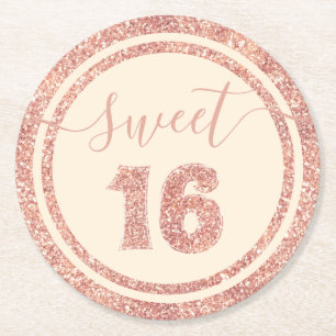 Dessous-de-verre Rond En Papier Sweet 16 Saumon Faux Parties scintillant Frappe fê