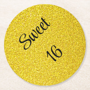 Dessous-de-verre Rond En Papier Sweet 16 Seteen Gold Parties scintillant fête d'an