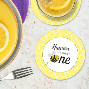 Dessous-de-verre Rond En Papier Sweet Little Honey Bee 1ère fête d'anniversaire