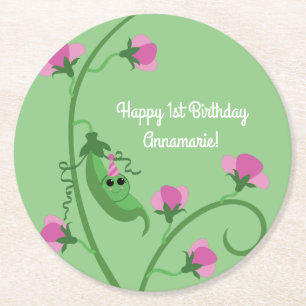 Dessous-de-verre Rond En Papier Sweet Pea Cute 1er Anniversaire