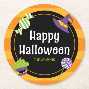 Dessous-de-verre Rond En Papier Sweet Trick ou Treat Happy Halloween Party