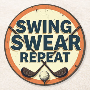 Dessous-de-verre Rond En Papier Swing Swear Repeat - La devise de Golf Lover