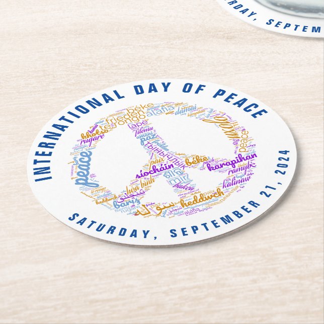 Dessous-de-verre Rond En Papier SYMBOLE DE LA JOURNÉE DE LA Paix MONDIALE (Incliné)