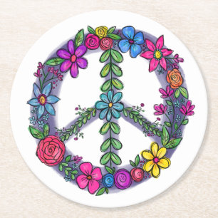 Dessous-de-verre Rond En Papier SYMBOLE DE LA Paix Fleurs anti-guerre