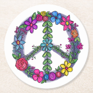 Dessous-de-verre Rond En Papier SYMBOLE DE LA Paix Fleurs anti-guerre