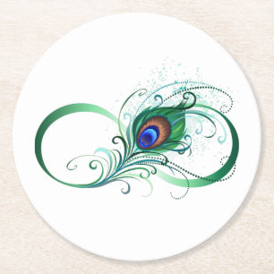 Dessous-de-verre Rond En Papier Symbole d'infini avec plume de paon