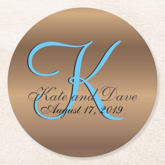 Dessous-de-verre Rond En Papier Tab Extraordinaire de monogramme de bronze (Devant)