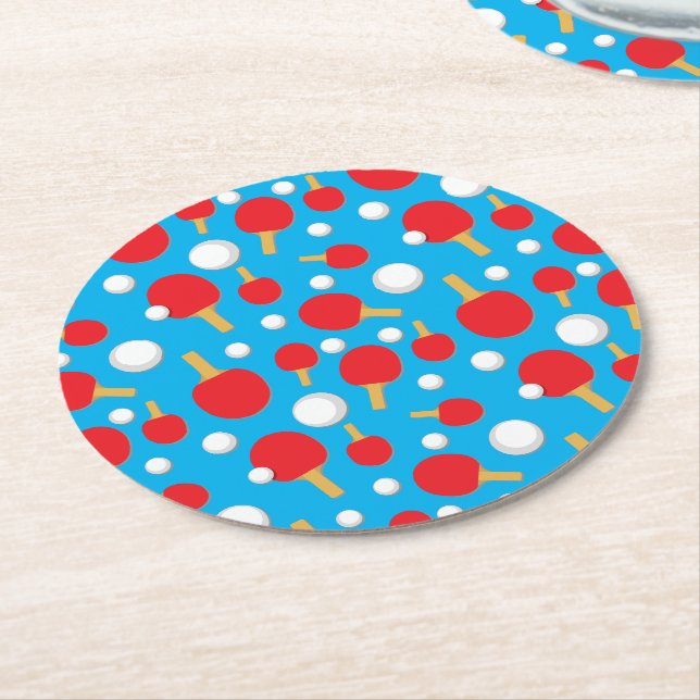 Dessous-de-verre Rond En Papier Table Tennis Bats et balles Motif sur Blue (Incliné)