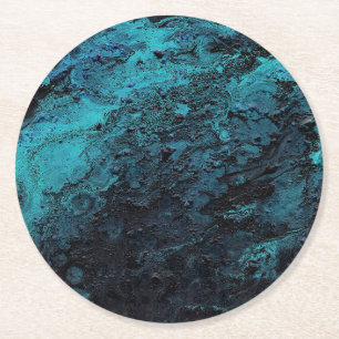 Dessous-de-verre Rond En Papier Tableau Abstrait Blue Black Textured Planet