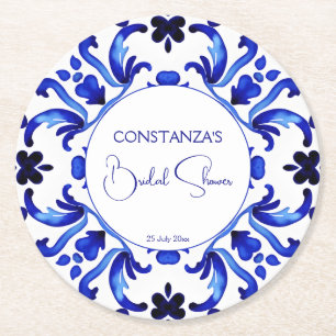 Dessous-de-verre Rond En Papier Talavera bleu tuiles Mexicaine douche nuptiale fav