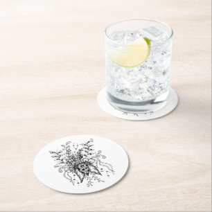 Dessous-de-verre Rond En Papier Tangle Fleur dessinée