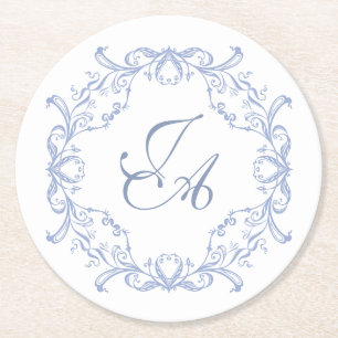 Dessous-de-verre Rond En Papier Tapisserie de mariage en bleu poussiéreux avec mon