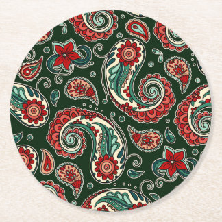 Dessous-de-verre Rond En Papier Tapisserie ronde en papier à motif Paisley rouge e