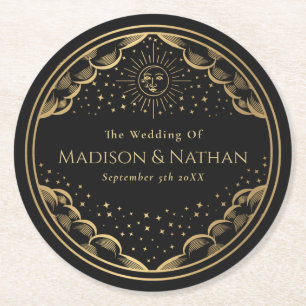 Dessous-de-verre Rond En Papier Tarot Sun et Moon Mariage Classic