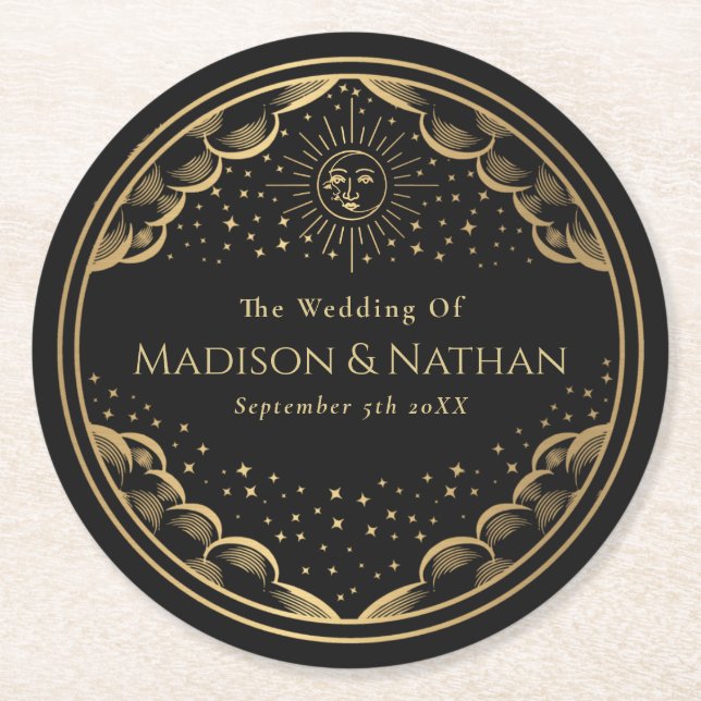 Dessous-de-verre Rond En Papier Tarot Sun et Moon Mariage Classic (Devant)