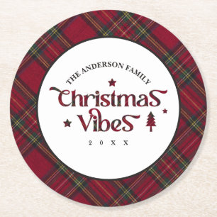 Dessous-de-verre Rond En Papier Tartan Treasures : Vibes de Noël rétro