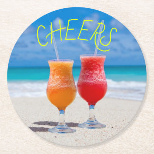 Dessous-de-verre Rond En Papier Tchin Deux Boissons Plage Cocktails au Paradis