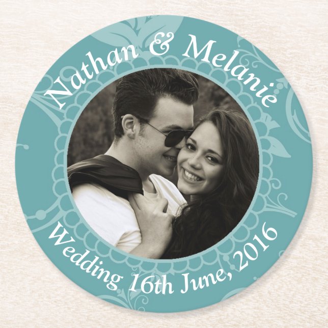 Dessous-de-verre Rond En Papier Teal floral (Devant)