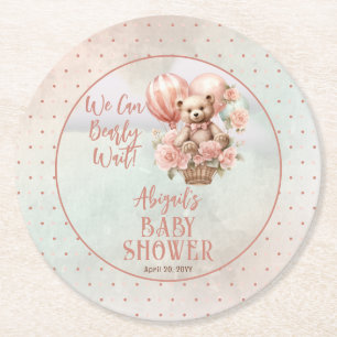 Dessous-de-verre Rond En Papier Teddy Bear Balloons Girl Bearly Wait Baby shower