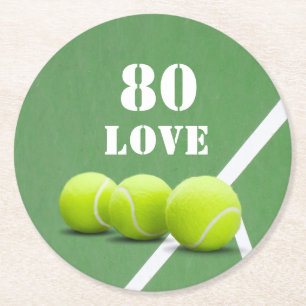 Dessous-de-verre Rond En Papier Tennis 80e anniversaire avec amour pour joueur 