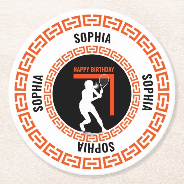 Dessous-de-verre Rond En Papier Tennis Birthday, Tennis Girl Player  (Devant)