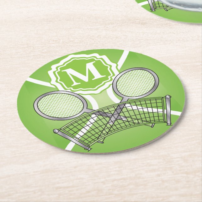 Dessous-de-verre Rond En Papier Tennis Monogramme vert (Incliné)