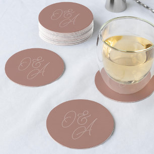Dessous-de-verre Rond En Papier Terre cuite   Mariage de monogramme de script surd