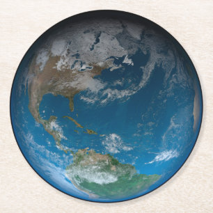 Dessous-de-verre Rond En Papier Terre Pleine Avec Amérique Du Nord Et Du Sud.