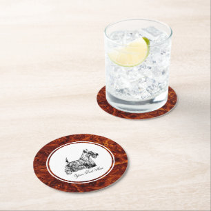 Dessous-de-verre Rond En Papier Térrier écossais et motif Burl Personnaliser