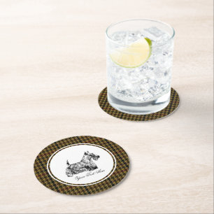 Dessous-de-verre Rond En Papier Térrier écossais et motif tweed Personnaliser