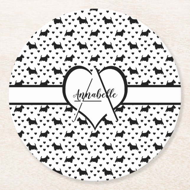 Dessous-de-verre Rond En Papier Terriers écossais noirs (Chiens écossais) - Blanc (Devant)