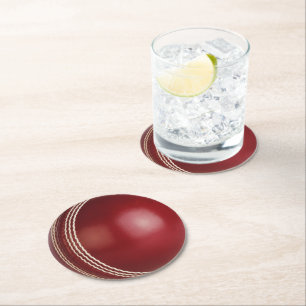 Dessous-de-verre Rond En Papier Test Match Red Cricket Ball avec texte personnalis