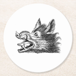 Dessous-de-verre Rond En Papier Tête vintage de sanglier Dessin BW