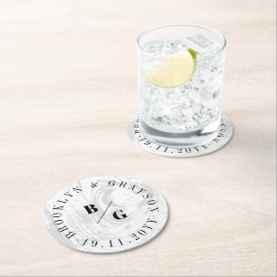 Dessous-de-verre Rond En Papier Texture rustique blanche à veinage boisé pour un m