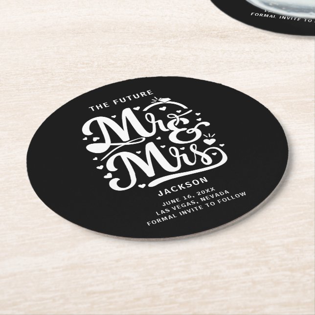 Dessous-de-verre Rond En Papier The Future Mr and Mrs Wedding Save the Date (Incliné)