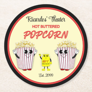 Dessous-de-verre Rond En Papier Théâtre de cinéma familial avec du pop-corn au beu